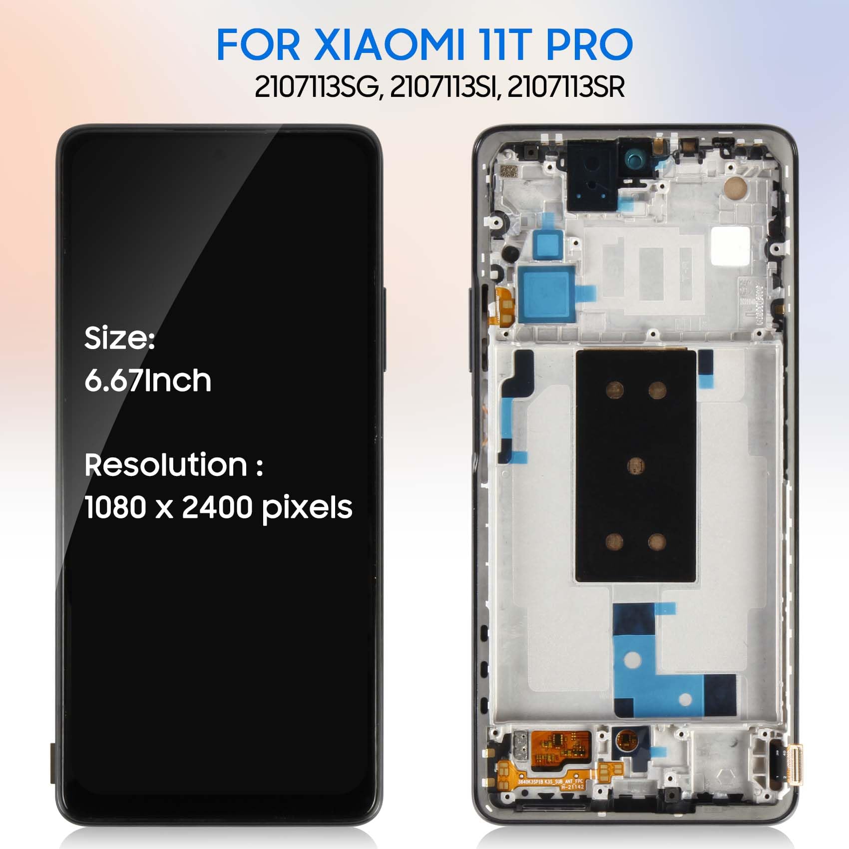 TFT Pantalla LCD Para Xiaomi 11T PRO 2107113SG Pantalla Para Xiaomi 11T PRO 5G LCD Pantalla Táctil Asamblea Reemplazo Pantalla De Cristal Digitalizador Con Herramientas (Negro Con Marco