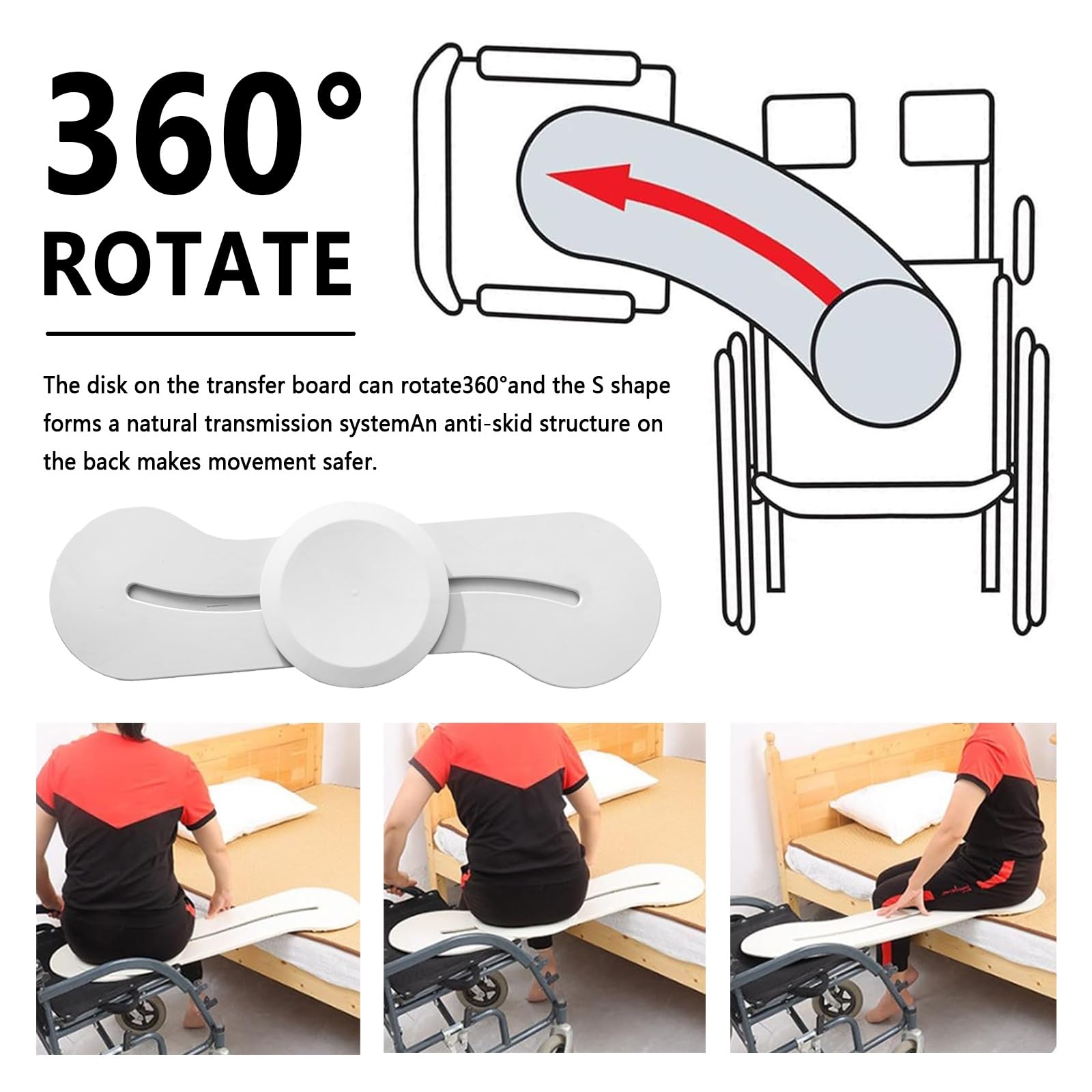 Tabla deslizante con tocadiscos para transferencia de silla de ruedas, textura antideslizante, soporta 440 libras, ideal para personas mayores y pacientes discapacitados