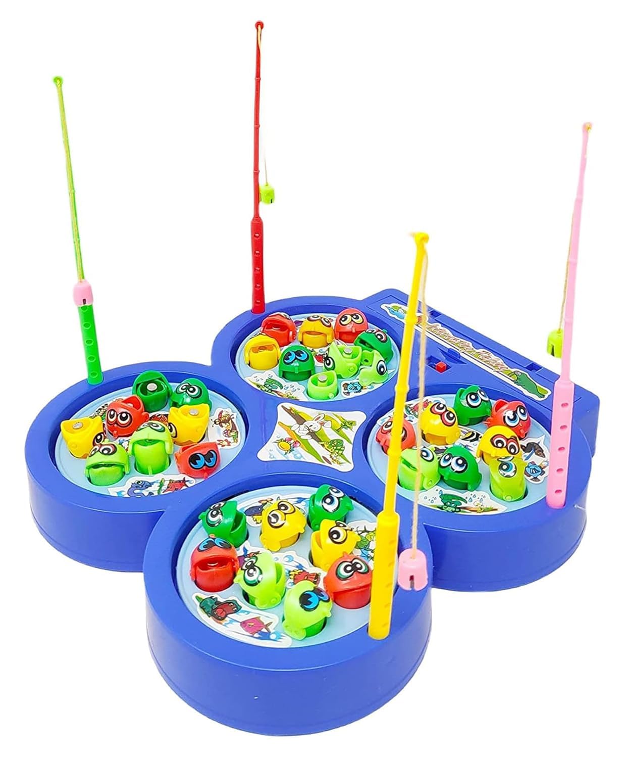URBAN TOYS New 32 Pieces Magnetic Fish Catching Game Fishing Game with Music with 4 Rotating Fish Ponds with 4 Magnetic Sticks (Color May Vary)