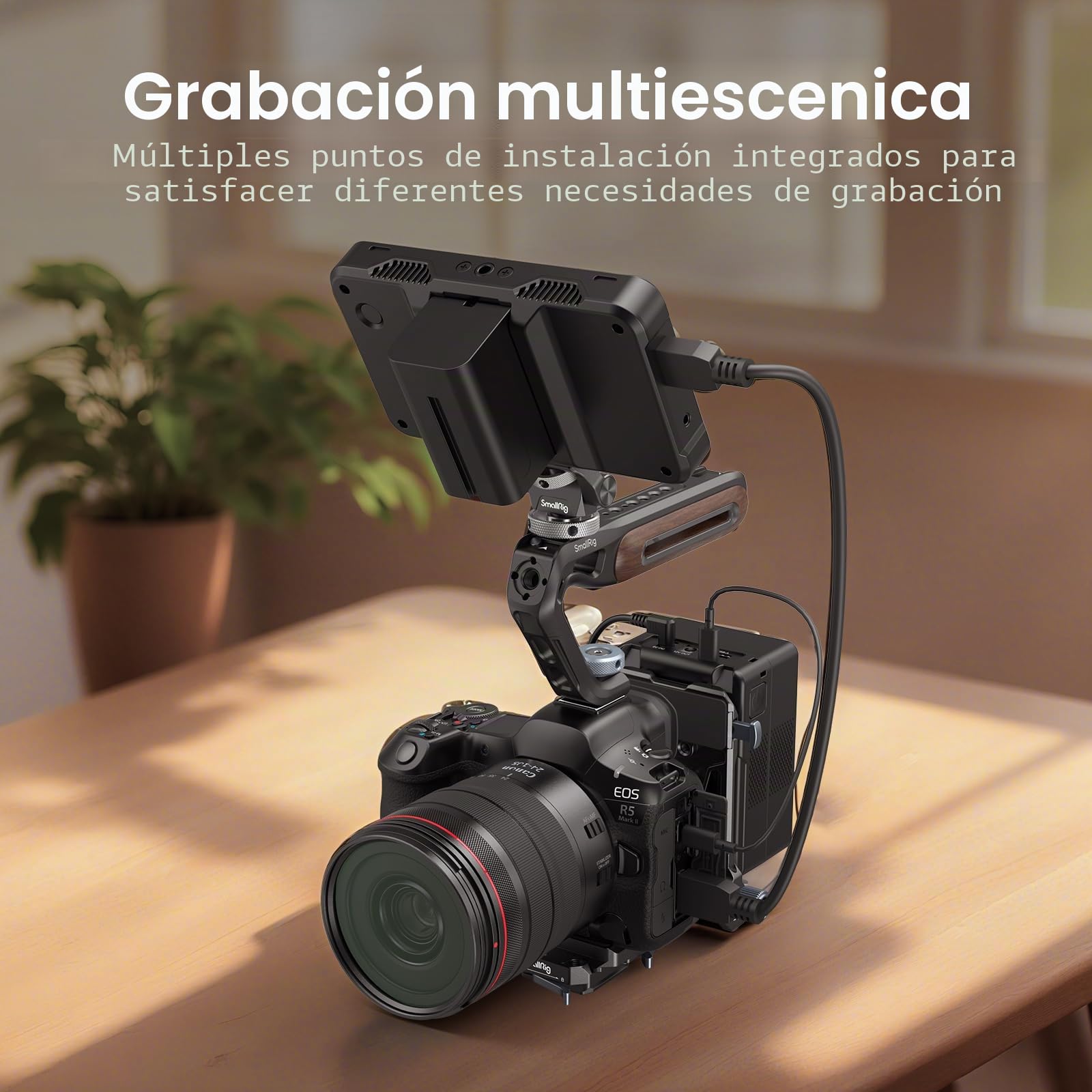 SmallRig Mango superior de madera con soporte de zapata fría, mango superior de madera ligero para jaula de cámara, capacidad de carga de hasta 10 kg, agujeros de localización de 3/8''-16 para ARRI y