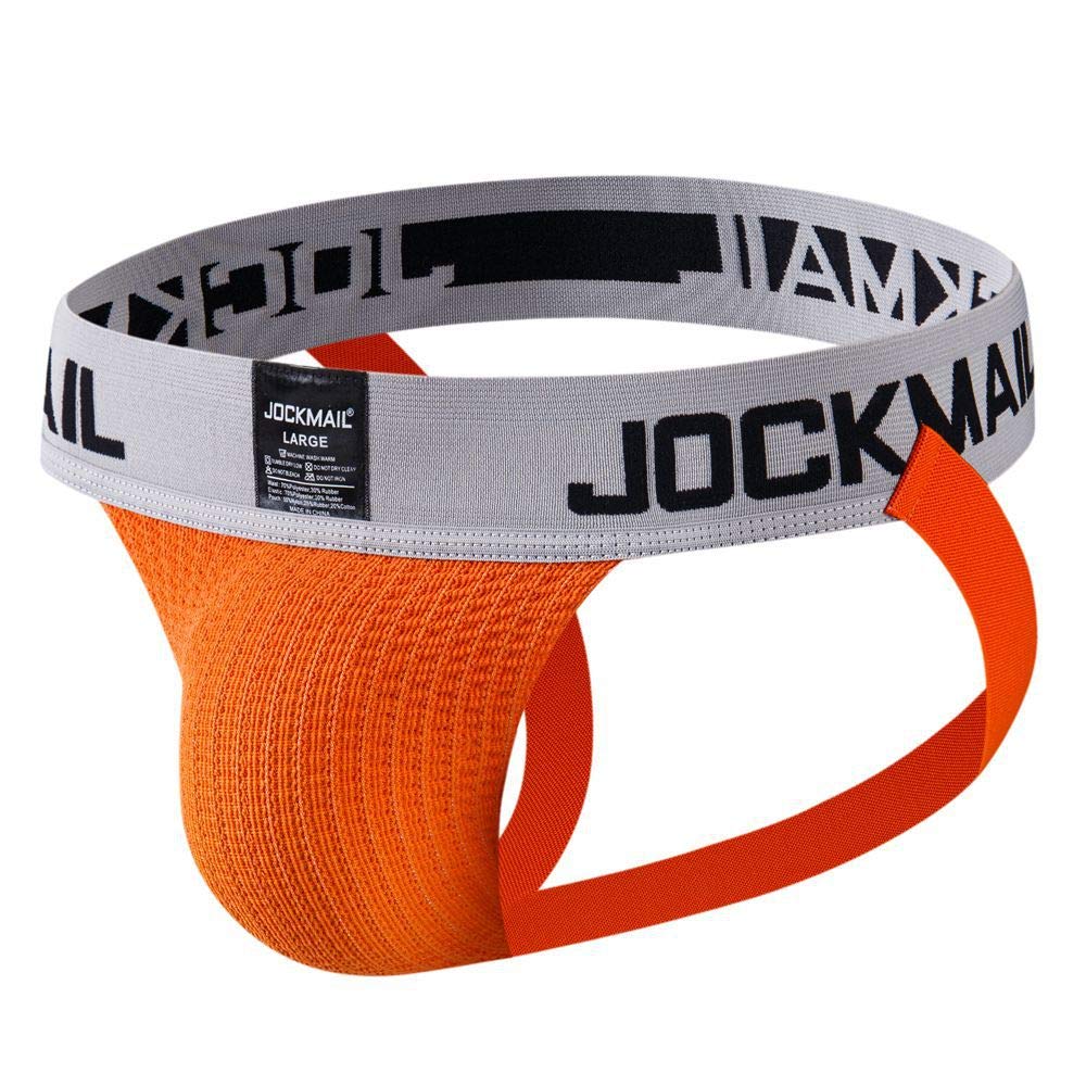 Mens Jockstrap Athletic Supporter Underwear Mens Sport Jock Strap Brief (L, Orange)
