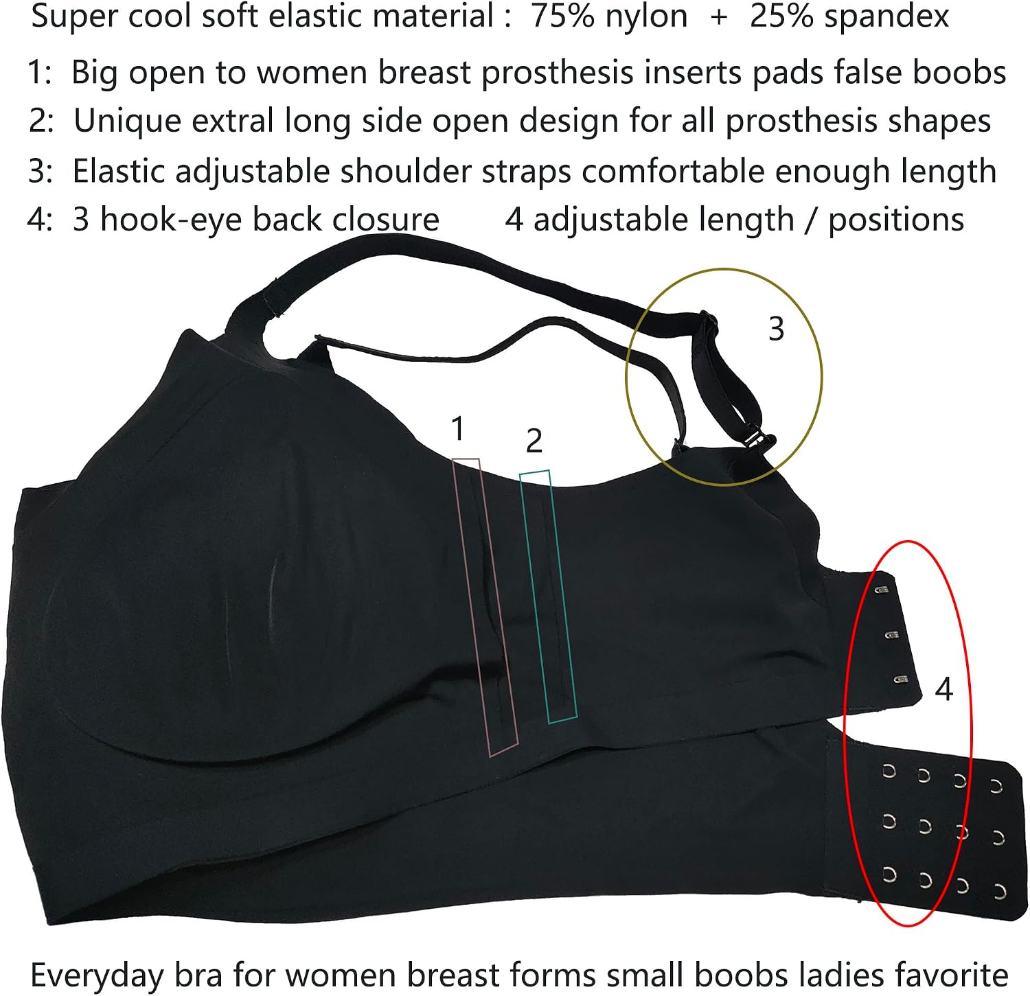 Sendyou Seamless Mastectomy Bra for Women Breast Prosthesis Adjustable Staps Full Coverage SY162