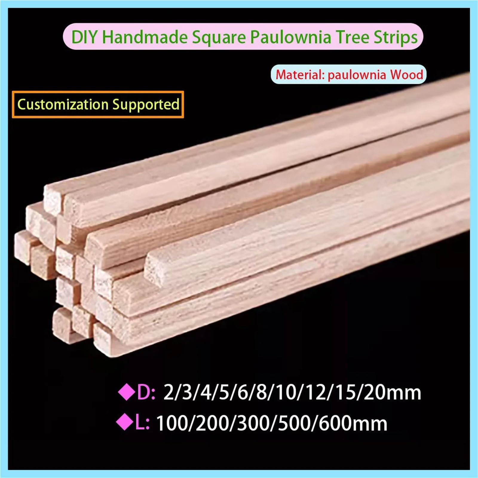 Batonnet En Bois Bâton Carré En Bois De Balsa, Fabrication De Modèles, 8x8mm, Longueur 50/80/100/130/150mm(80cmX8x8mm 10pcs)