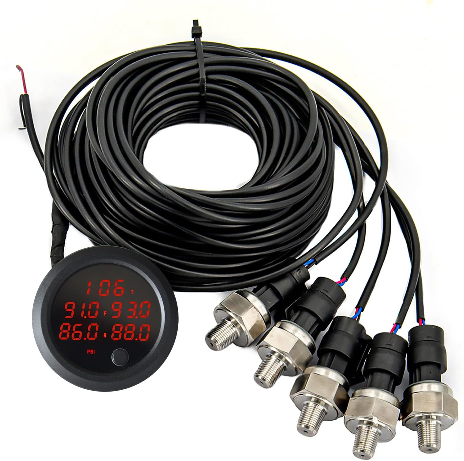 Five Display Air Suspension Gauge Air Ride Air Pressure Gauge 2Inch 0-290 PSI with 5Pcs 1/8NPT Sensors