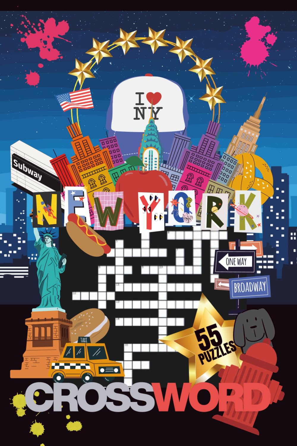 NEW YORK CROSSWORD PUZZLE|55 PUZZLES, 6x9"| BEAUTIFUL FRONT& BACK COVER|LARGE PRINT| NY TIMES THEMED PUZZLE BOOK|SOLUTIONS INCLUDED: PERFECT GIFT FOR ... SENIORS &TEENS (MINDFUL ESCAPE COLLECTION)