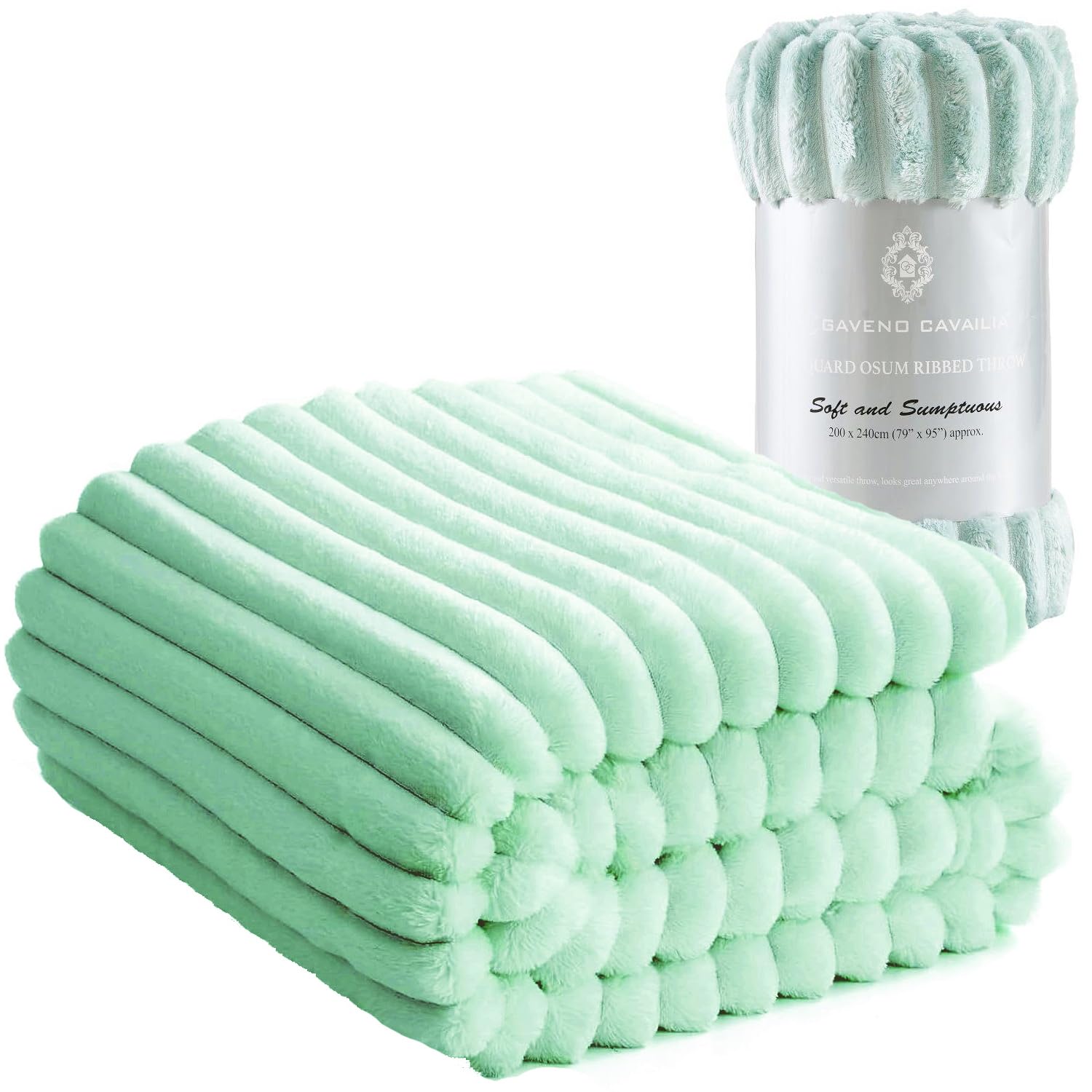 Luxury Chunky Ribbed Cord Throw Blanket - Faux Fur Soft Fleece, Cozy, and Warm Osum Sofa Bed Single Double Throws Blankets for Comfort and Style (Duck Egg, Double: 150 Cm x 200 Cm)