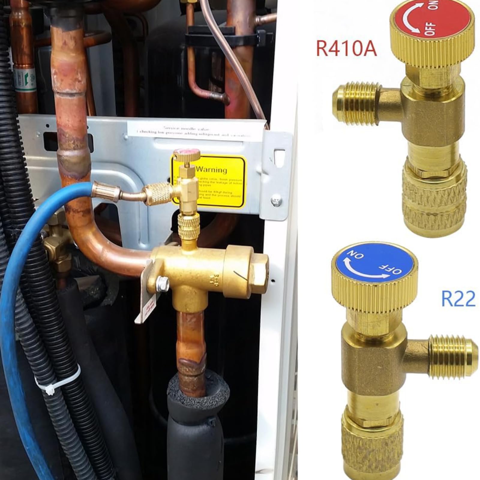Samfox Klimaanlage Ventil - 2St Flüssigkeit Sicherheitsventil R410A R22 Kältemittelventil Lade 1/4"Sicherheitsadapter Klimaanlage Kältemittel