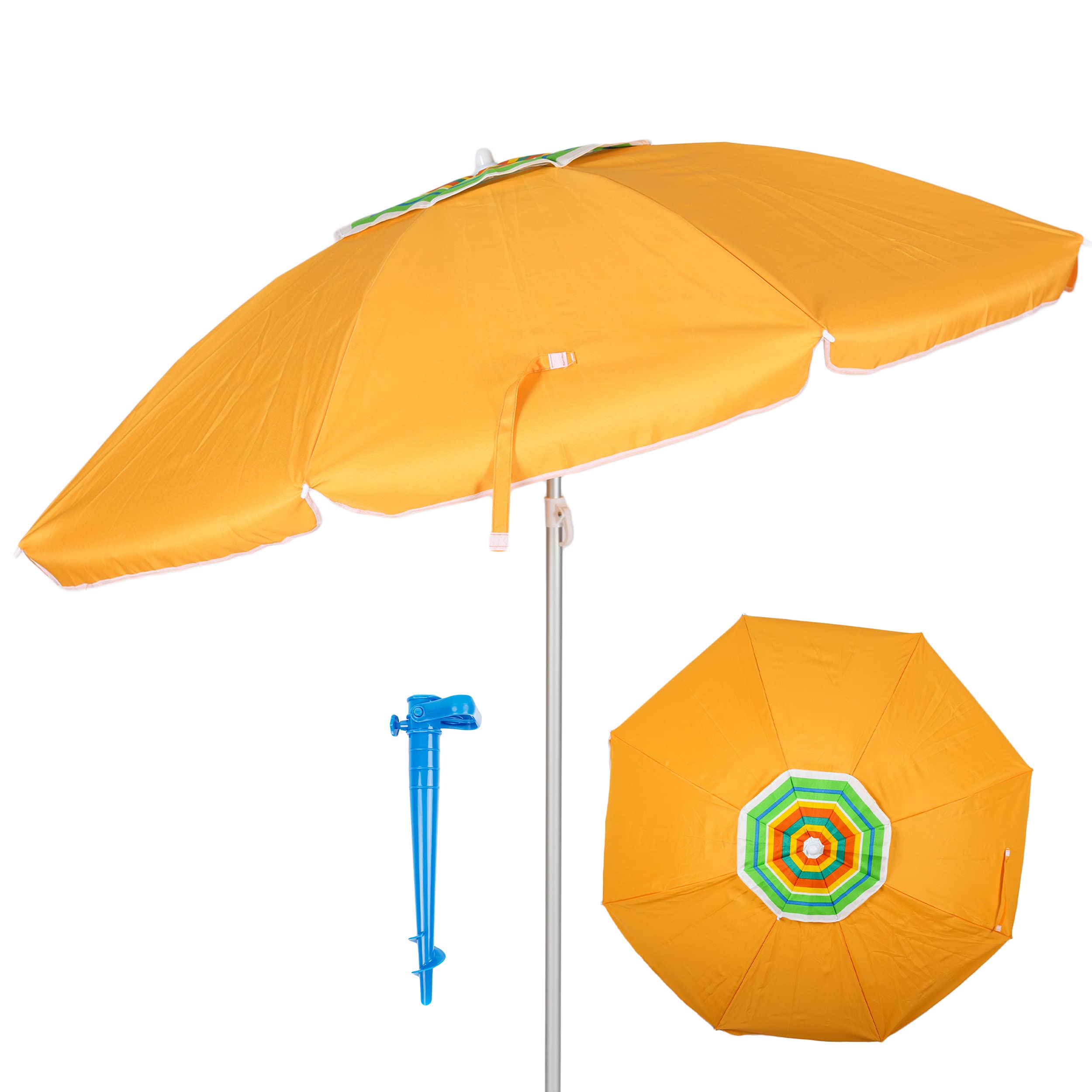 H HANSEL HOME Sombrilla de Playa con Soporte de Tornillo, Sombrilla Sistema Antiviento, Inclinable, Tubo Aluminio, Protección Solar Anti-UV