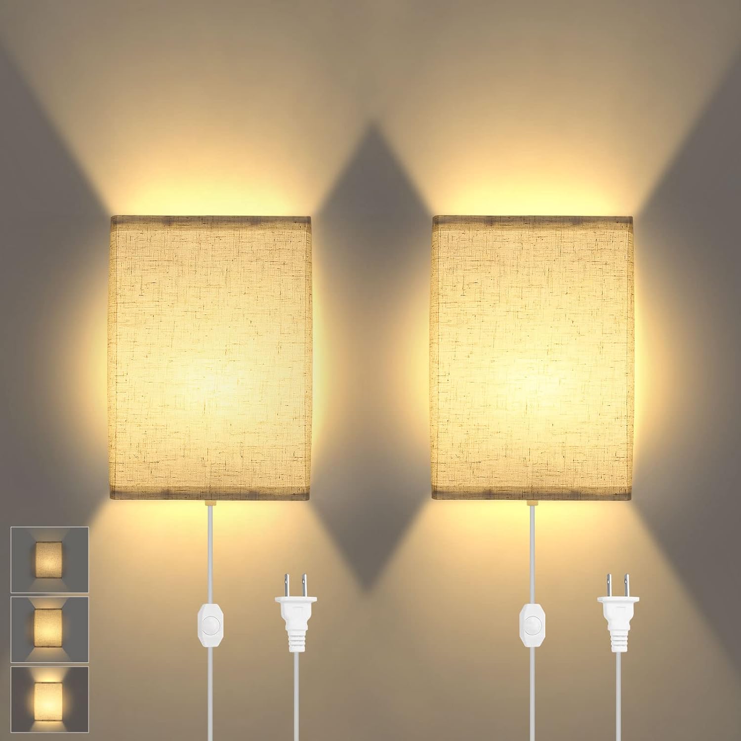 Lightess 2 Pack Wall Sconces Dimmable, Plug in Wall Sconces Indoor with