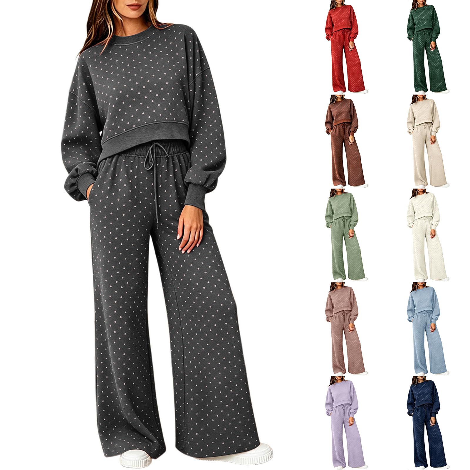 Set da 2 pezzi da donna a pois, tuta da jogging casual