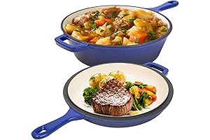 2-in-1 Enameled Cast Iron Skillets and Dutch Oven Pot Set