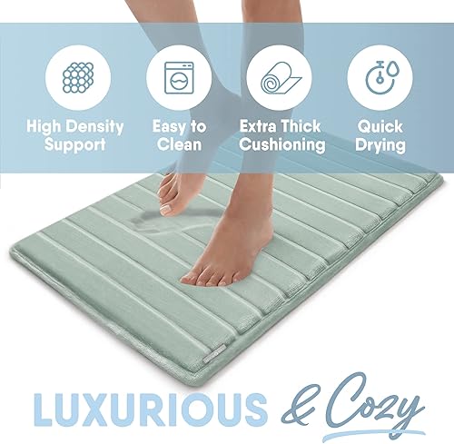 Miniatura 10 de MICRODRY - SoftLux - Tapetes de baño de espuma viscoelástica con infusión de carbón para baño, tapete de baño absorbente, alfombras de baño con base