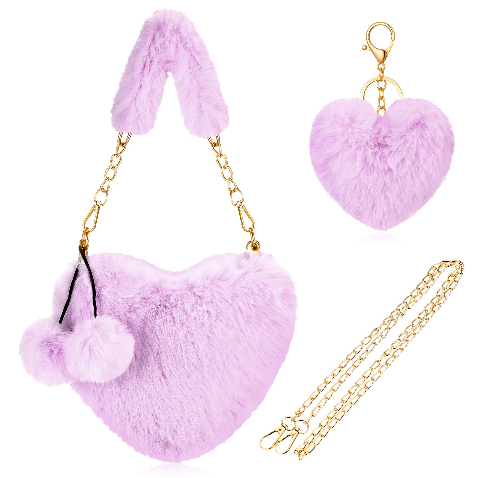 Abbylike Valentine Furry Heart Shaped Purse Fluffy Faux Fur Shoulder Bag Crossbody Handbag for Women Girl