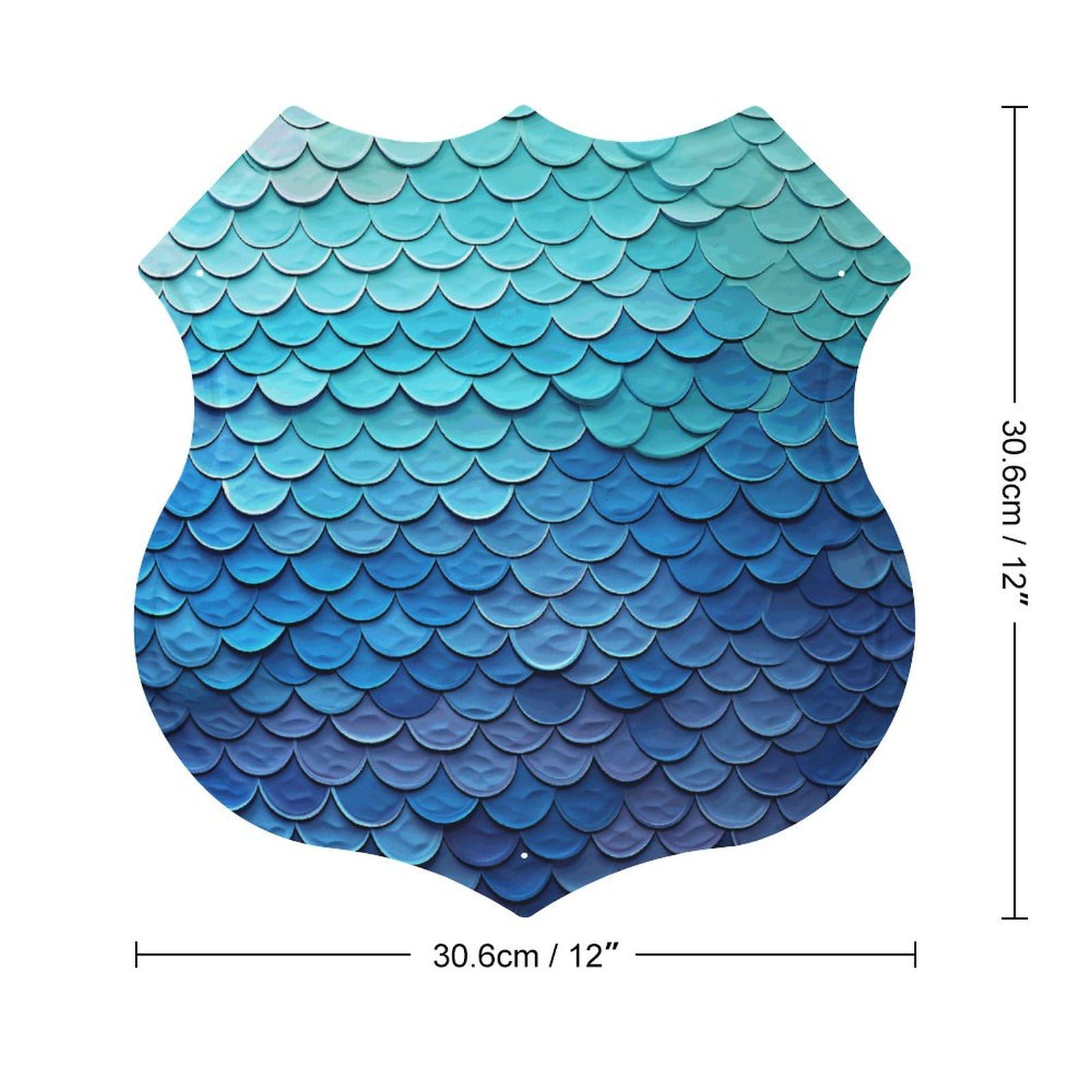 Shield Shaped Wall Art, Ocean Sea Blue Mermaid Fish Scale Print Vintage Shield Sign Retro Wall Art Decorative Metal Shield Shield Shaped Decor