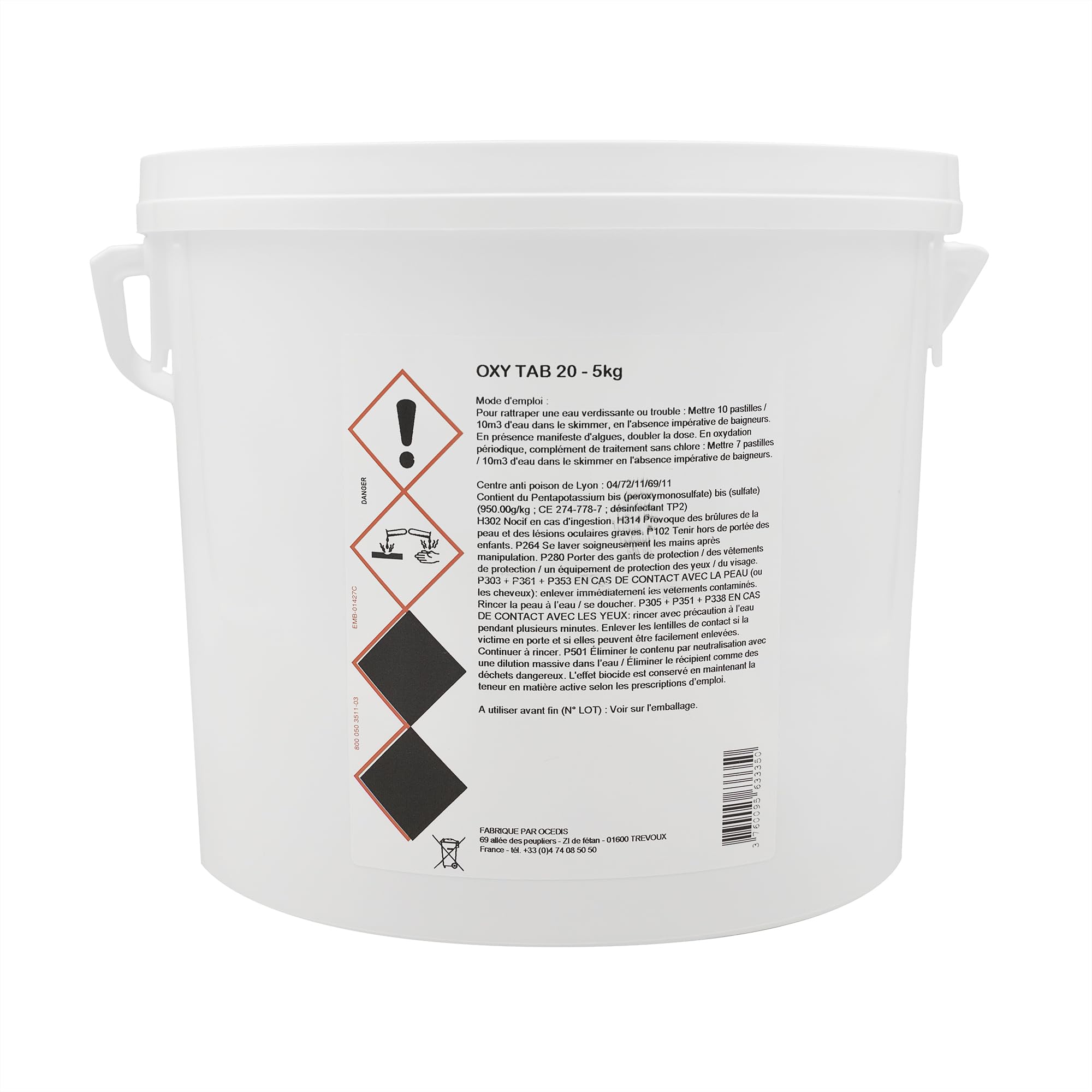 OCEDIS OXY Tab 20 Pastilles 20g - 5kg | Désinfection Régulière et/ou Choc sans Chlore - Oxygène Actif Choc - Activateur de Brome - Dissolution Rapide + 10 Tests HPS OFFERTS 6 en 1