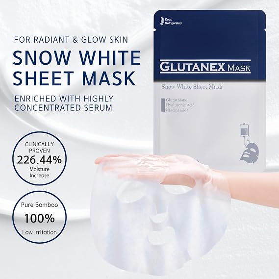 Glutanex Snow White Sheet Mask, 15 Sheets - Made In Korea