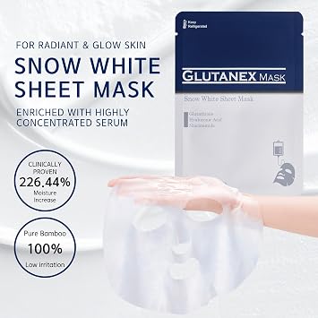 Glutanex Snow White Sheet Mask, 15 Sheets - Made In Korea