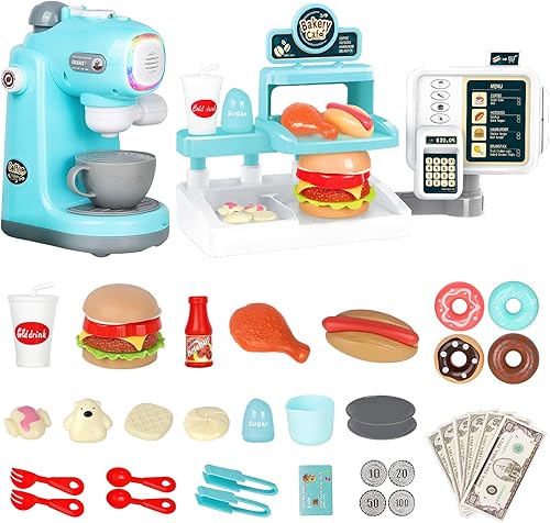 Juego de cafetera para niños y caja registradora, juego realista de cafetería de juguete con sonido y luz, juguete STEM de simulación, regalos