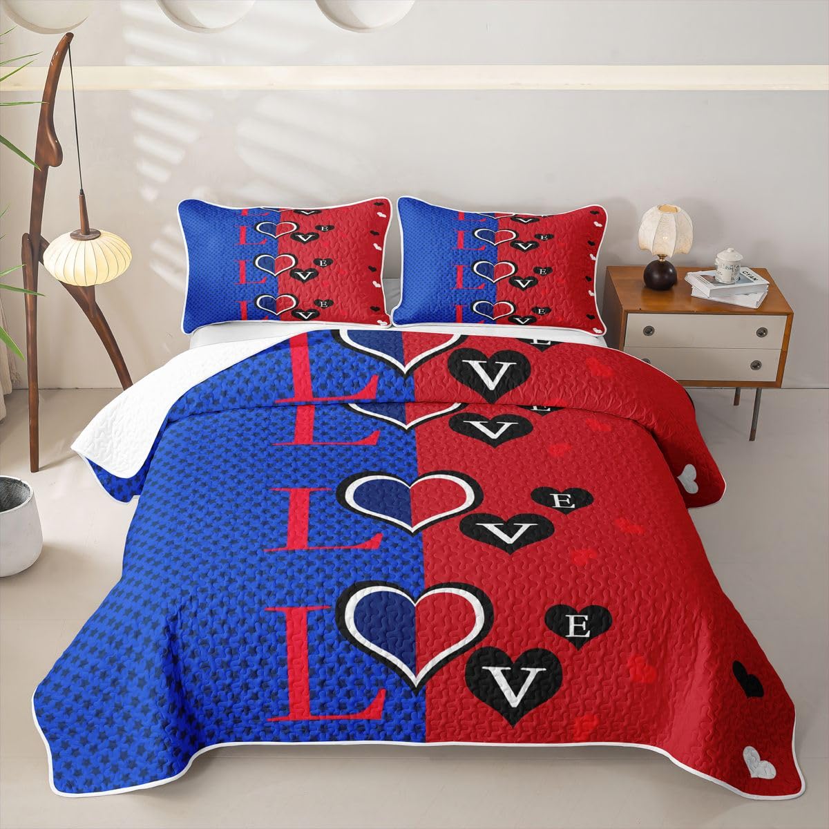 Homewish Copriletto Singolo Blu Rosso Cuore Amore Tutte Le Stagioni