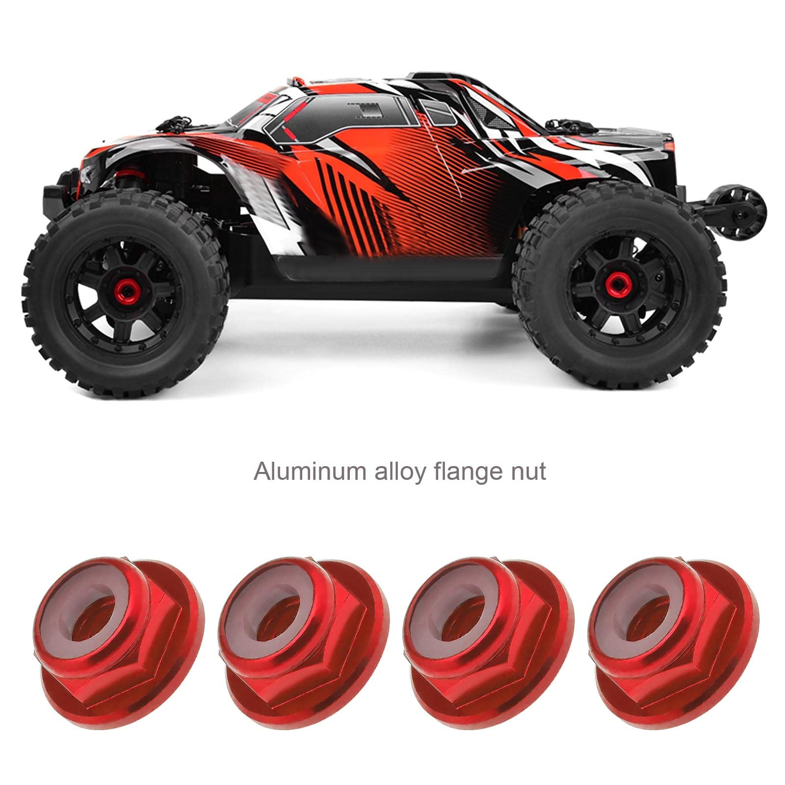 Dadi Flangiati M4 In Alluminio Con Inserti Nylon – 10 Pezzi Autobloccanti Per Ruote Di Auto RC Scala 1/10, Camion, Buggy (Rosso) - 3