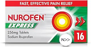 Nurofen Express Ibuprofen 256mg, 16 Tablets - Pain, Sinus, Migraine, Headache, Toothache Relief, Long Lasting Cold & Flu relief