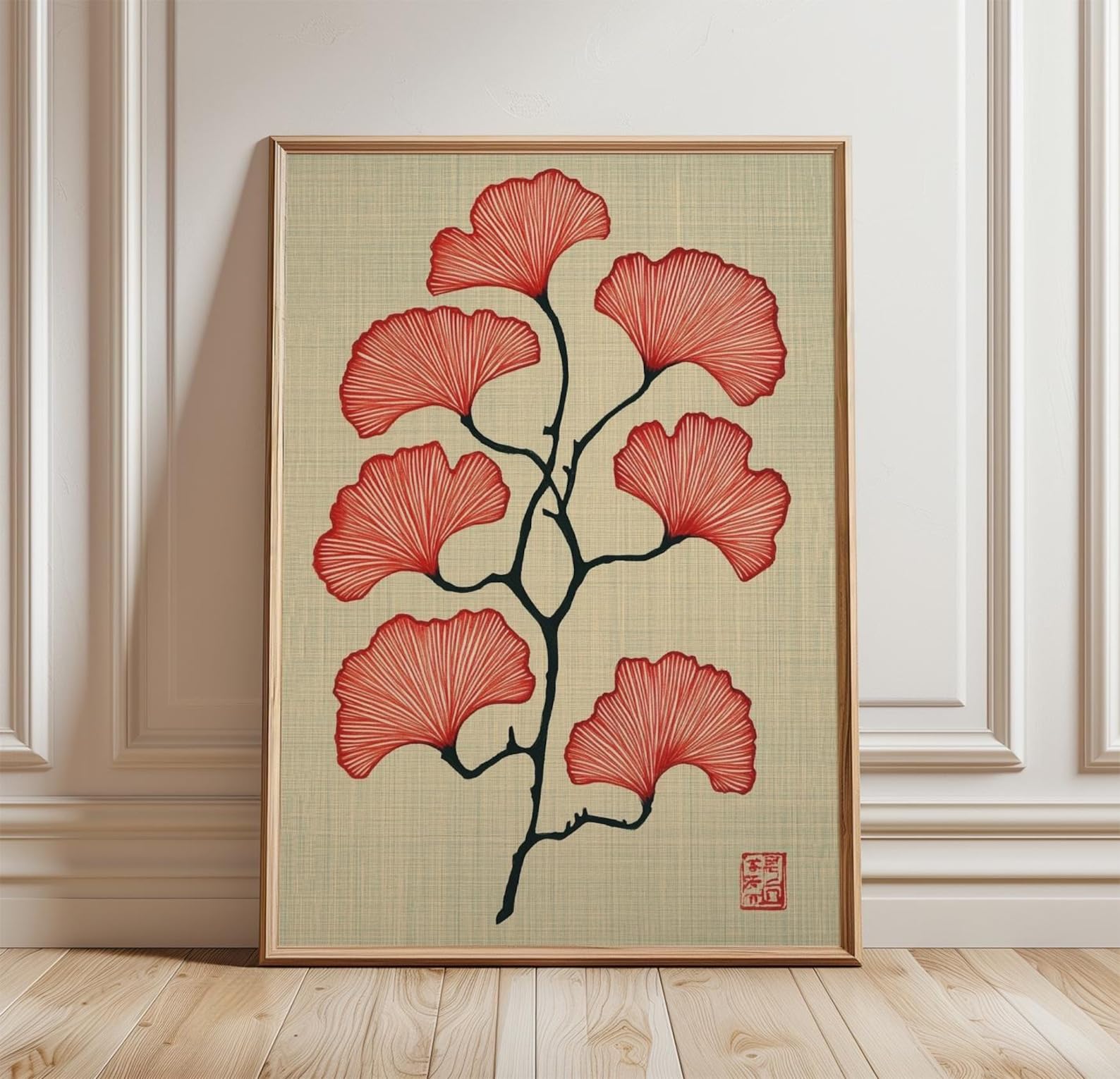 LMYCHENG Ginkgo Leaf Poster, Botanical Wall Art Print, Minimal Nature Illustration, Japanese Style Plant Canvas Oil Painting(70x110cm/Frameless)