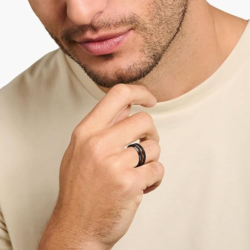 Miniatura 5 de Anillos de tungsteno para hombre y mujer de 8 mm, negro, con diseño de promesa de moda, anillo de boda con ranuras martilladas, meteorito, carburo