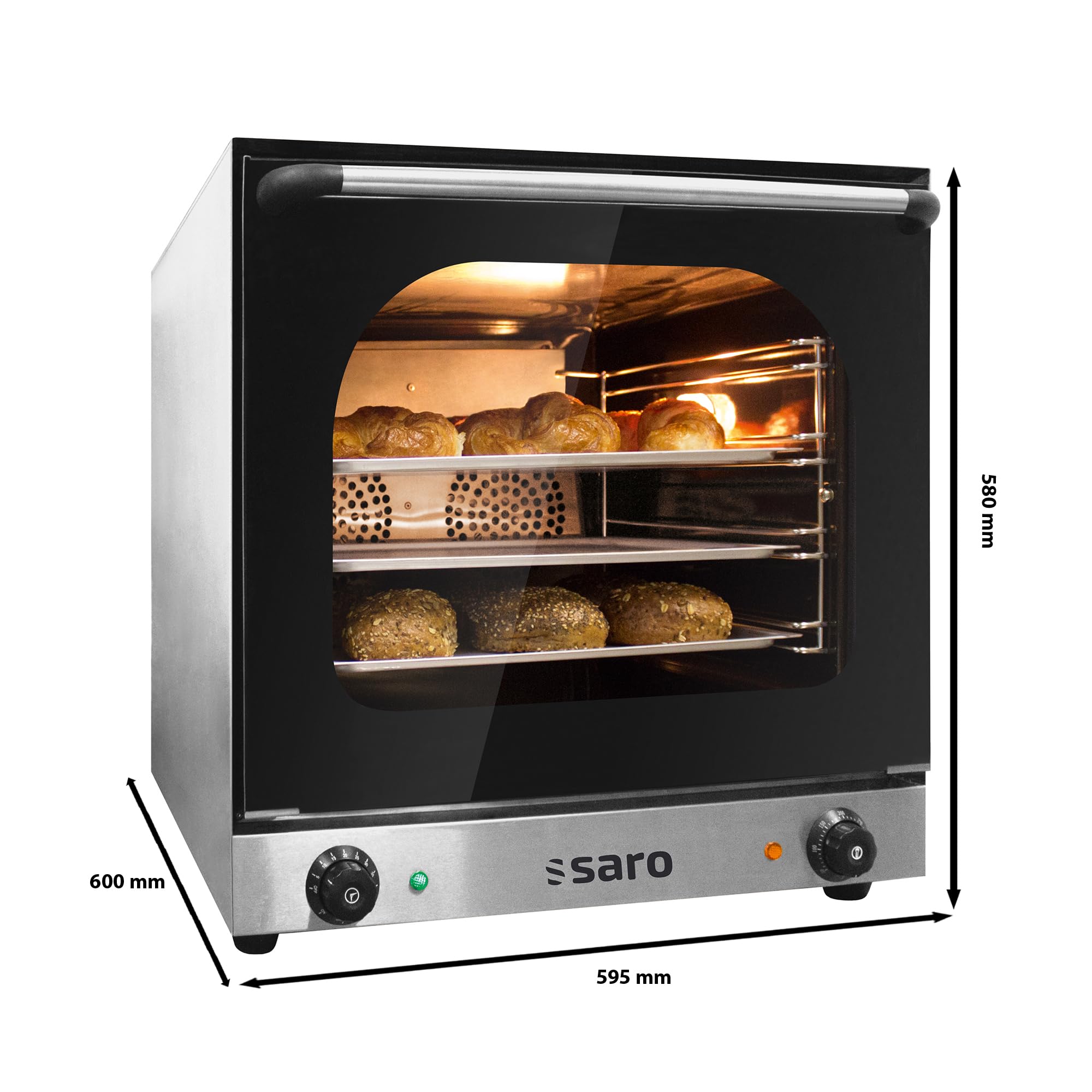 SARO TERNI - Forno a convenzione, con corpo in acciaio inox, 4 ripiani da 435 x 315 mm, temperatura 60-300 °C, doppia ventola, funzione timer, da 2,67 kW