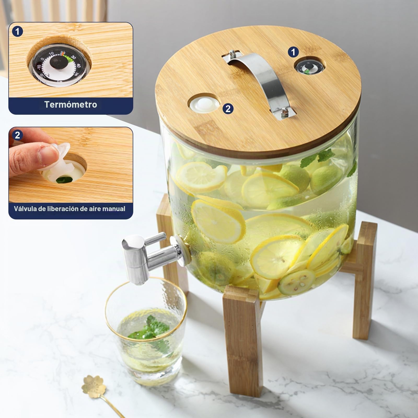 Dispensador de bebidas en forma de barril, 3 L/4 L/5 L, cristal con soporte, decantador de barril con grifo, dispensador de alcohol, ideal para vino, whisky, cerveza, zumos de limonada, regalos para