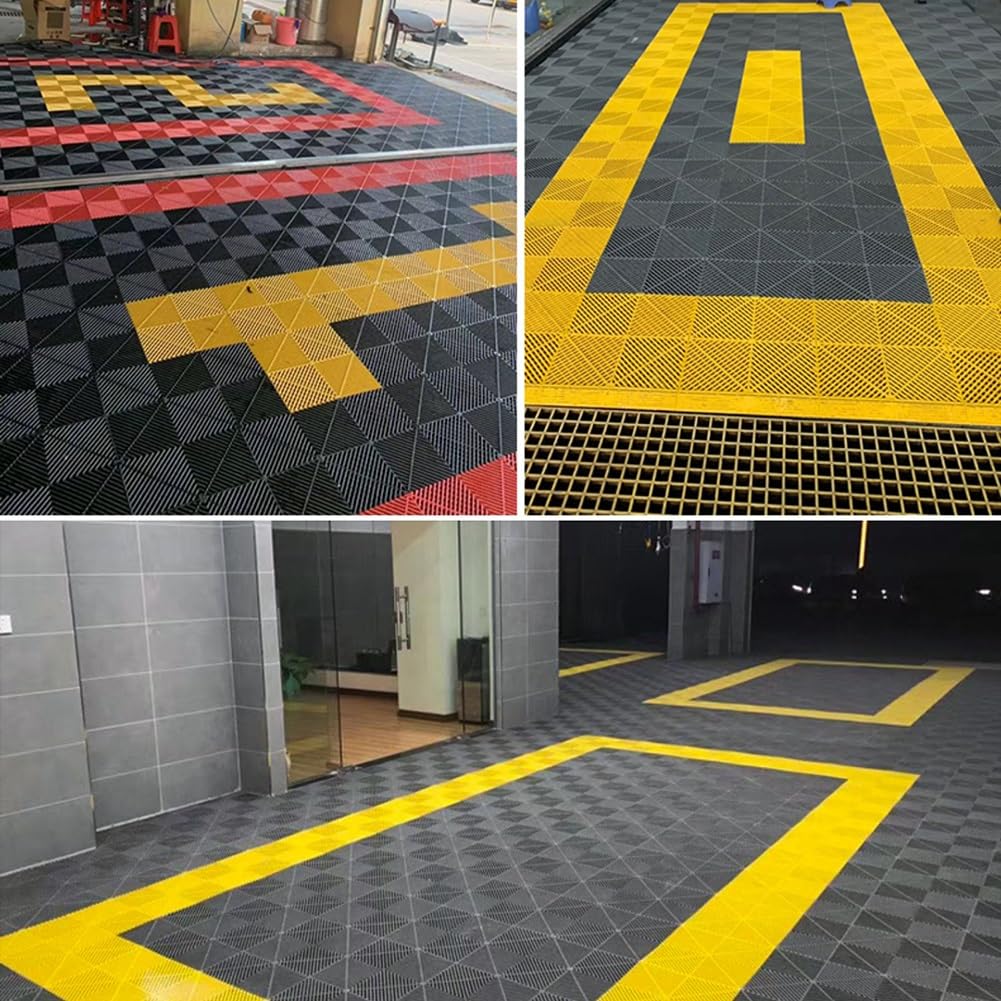 HJLKDYM Outdoor Flooring Tiles, Modular Interlocking Grille Tile, Car Wash Room Heavy Duty Drain Mat for Garage Car Washing Facility Drain Balcony Yard Deck(Yellow,15.7x15.7x0.7in/12 Pack)