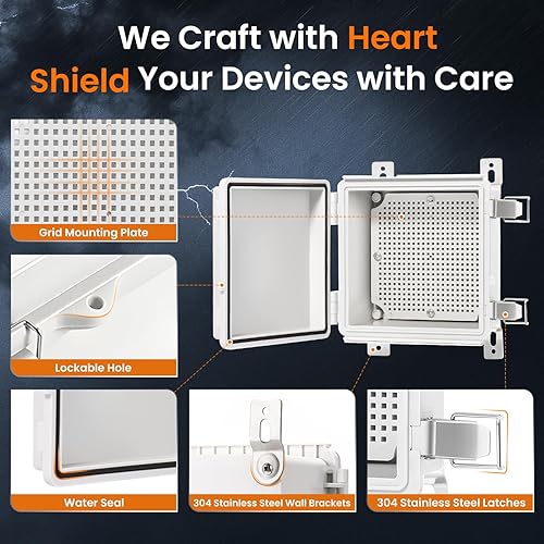 Miniatura 3 de QILIPSU - Caja de conexiones de acero inoxidable con tapa, bisagras y placa de montaje, universal, impermeable IP67, plástico ABS, gris, recinto