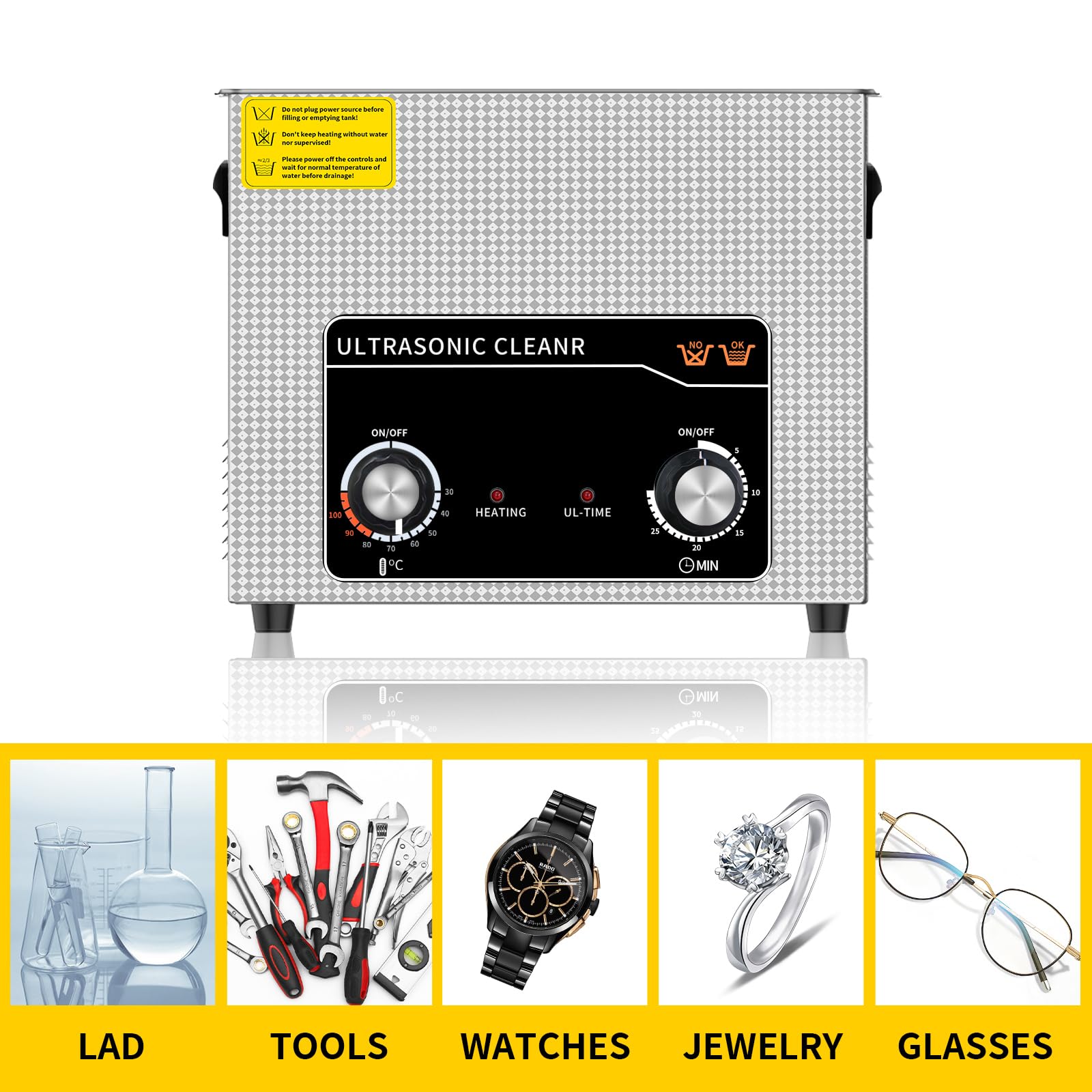 Kommerzieller Ultraschallreiniger mit Knopf, professioneller Ultraschallreiniger, 10 l, 40 kHz mit Heizung und Timer für Werkzeuge, Schmuck, Uhren, Brillen, Zahnersatz
