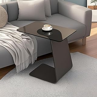 C Shaped End Table, Black Metal Frame Couch Side Table, Space Saving Cof...