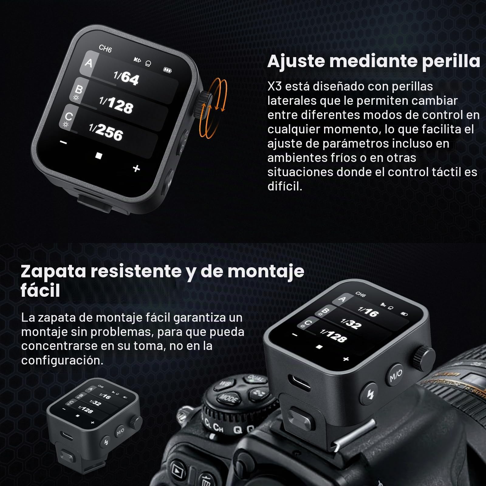 Godox X3N OLED-Pantalla Táctil Déclencheur Flash Inalámbrico Transmisor | 2.4GHz 1/8000S HSS,TTL Función,con Conversión TCM, Batería de Lones de Litio Integrada de 3.7V 850mAh(Godox X3-N)