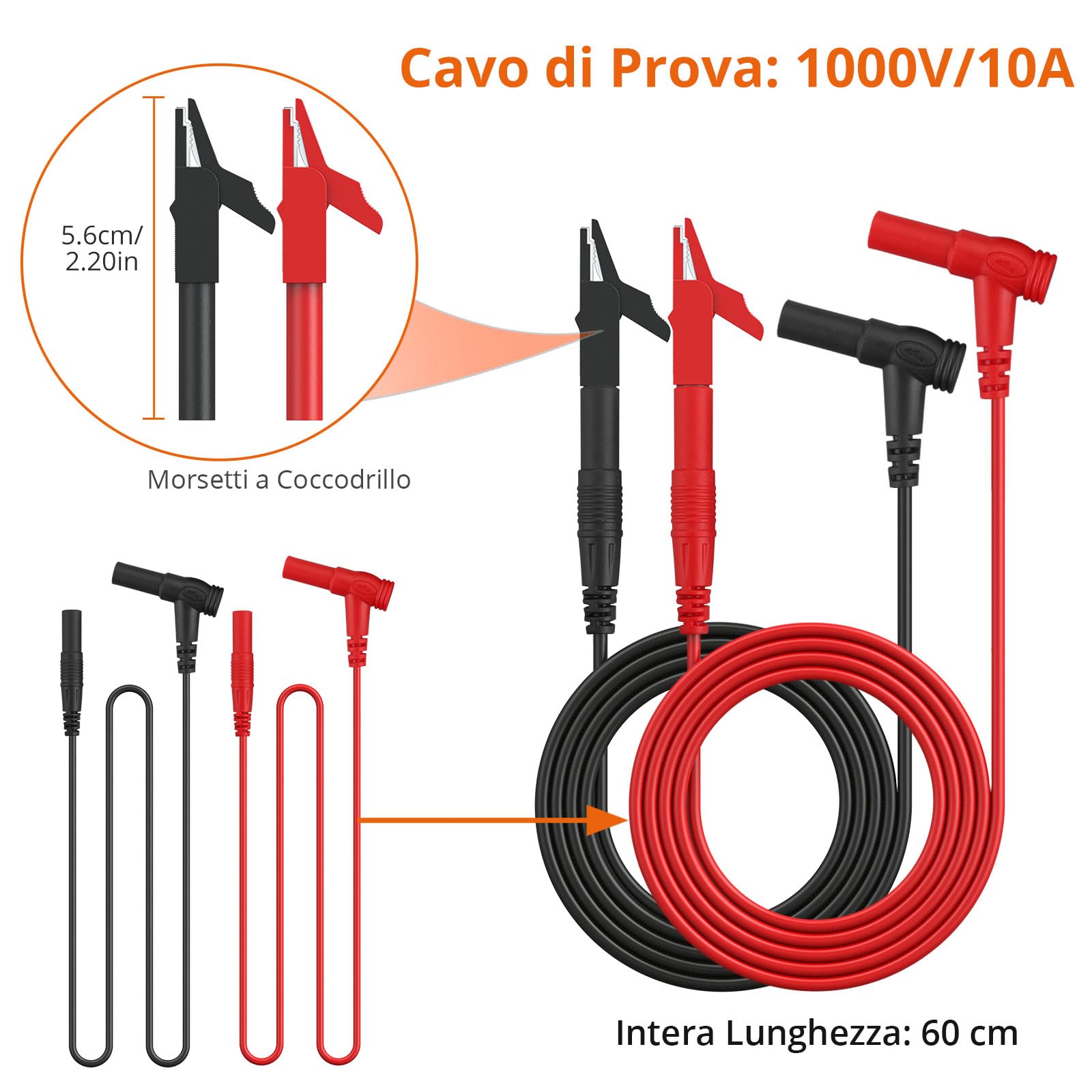 Proster Kit Puntali da Test per Multimetro 24 in 1 con Sonde di Multimetro Sostituibili Placcate in Oro Conduttori di Prova Maschio e Femmina Ganci di Prova U Plug Clip a Coccodrillo