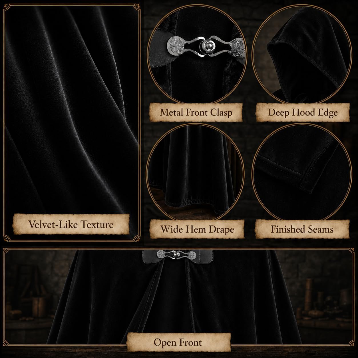 HOMELEX Short Velvet Hooded Cloak Cape for Halloween