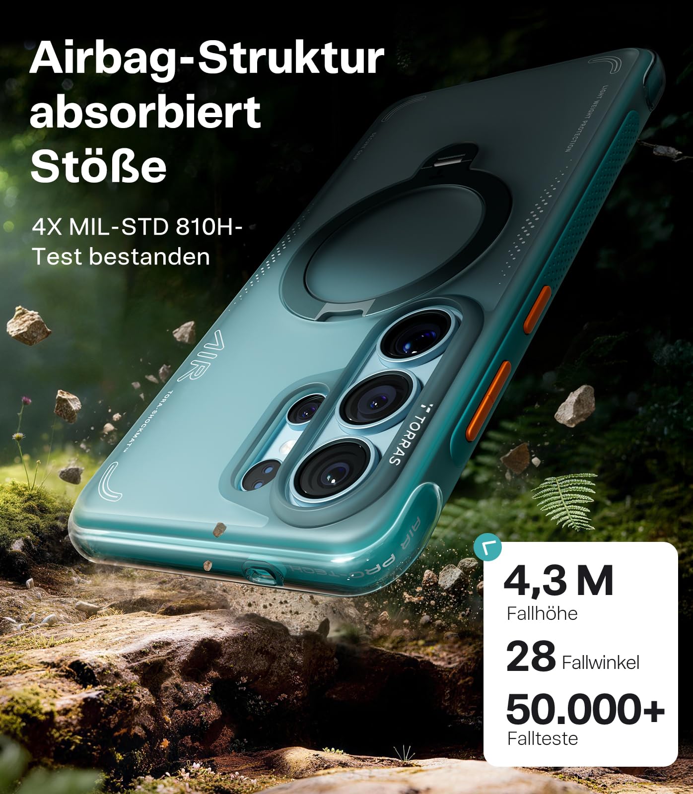 TORRAS Ostand Q3 Air für Samsung Galaxy S26 Ultra Hülle mit echtem Airbags Doppelter Schutz (360° Magnetischer Robust Ständer) Hülle Samsung S26 Ultra Case mit Kamerasteuerung Taste, Gletscher Blau