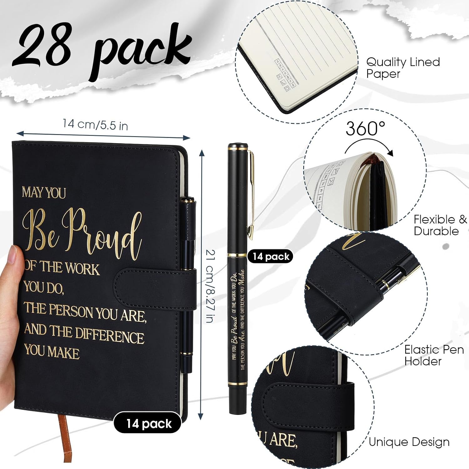 Qilery 28 Pcs Team Appreciation Gifts Bulk Employee Thank You Gift A5 Leather Journal Notebook with Ballpoint Pen for Christmas Student Teacher Volunteer Management(Proud)