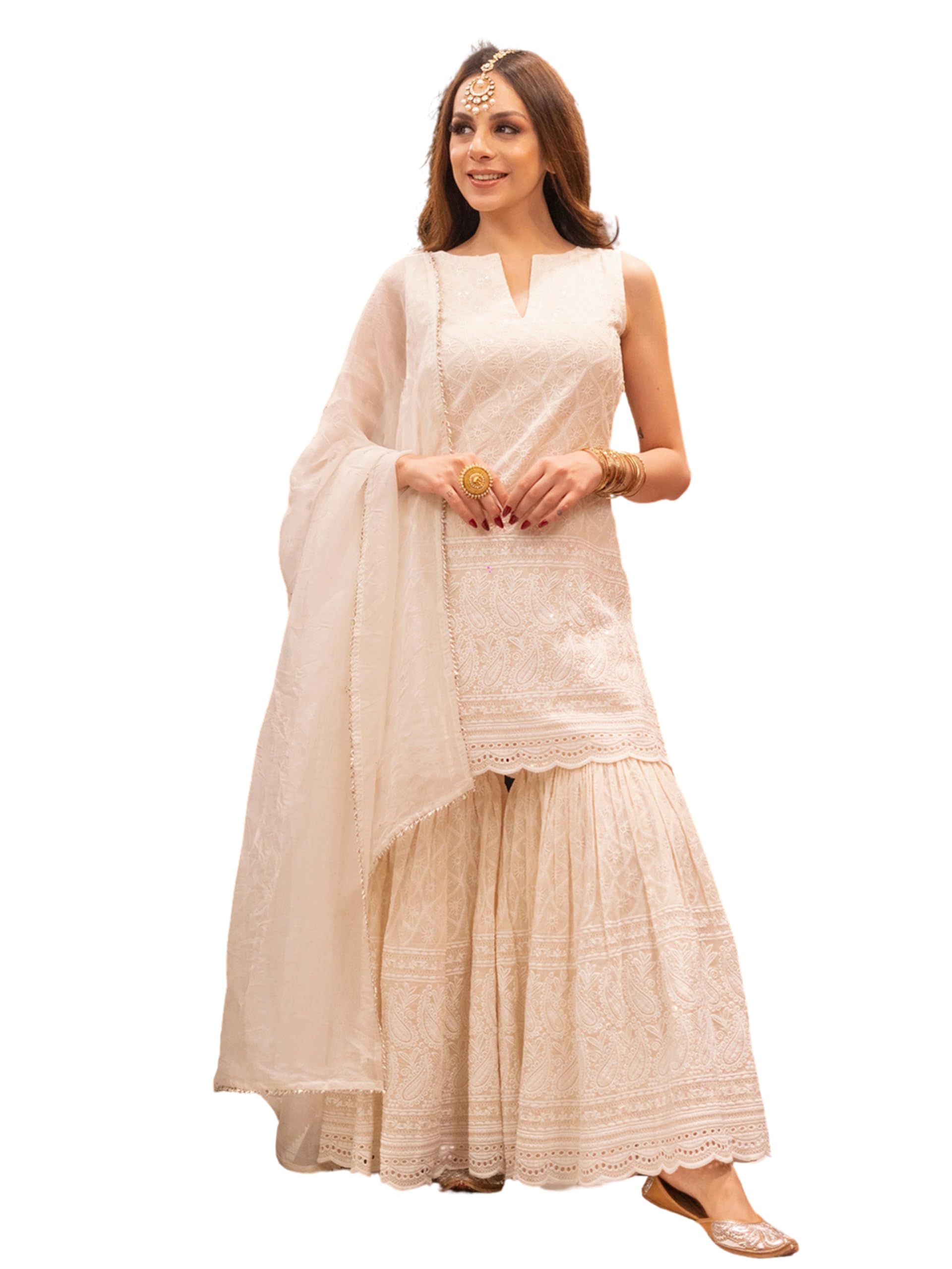 nayasi Women's Paisley Embroidered Cotton Kurta Sets | sharara Set for Women |Anarkali Gown with Dupatta | Dresses for Girls-picture-42