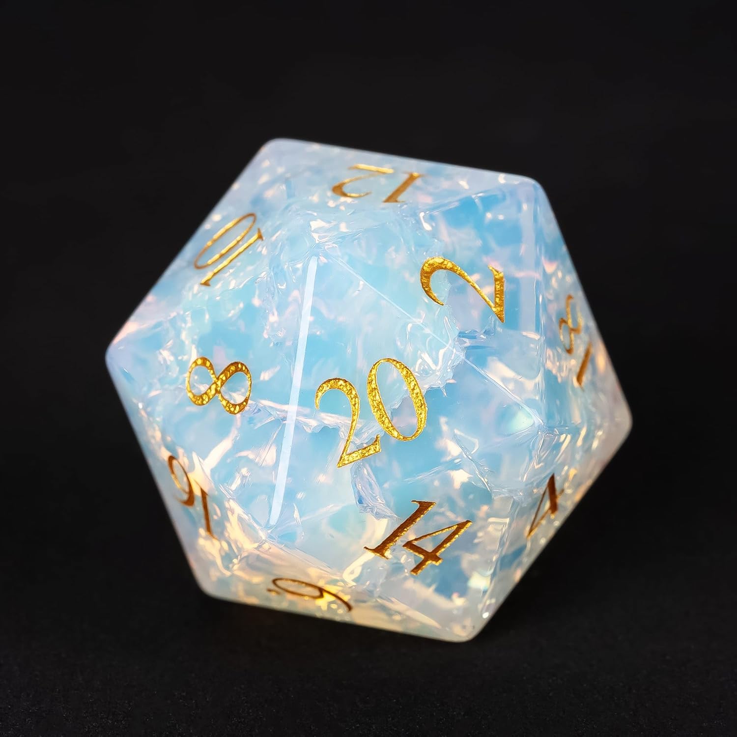 UDIXI 7PCS Stone DND Dice Set, Natural Gemstone Dice Set with Leather Gift Box for D&D Role Playing Games and Tabletop Games(Opal Cracked)