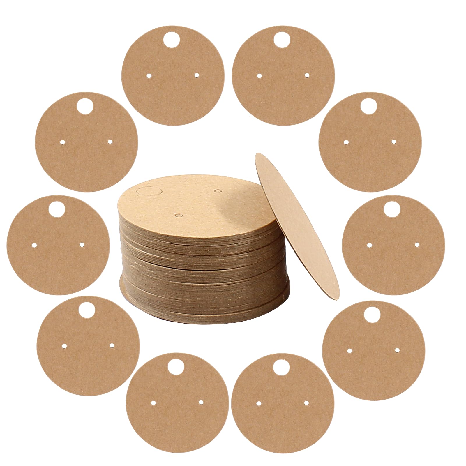 BokWin 100 Pcs Round Earring Display Holder 4cm/1.6 Inch Jewelry Cards Holder Kraft Paper Studs Earring Display Cards(Brown), khaki