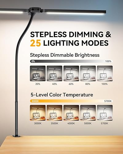 Miniatura 2 de Lámpara de escritorio LED para oficina en casa, lámpara de arquitecto para cuidar los ojos con abrazadera, luz de computadora de atenuación continua