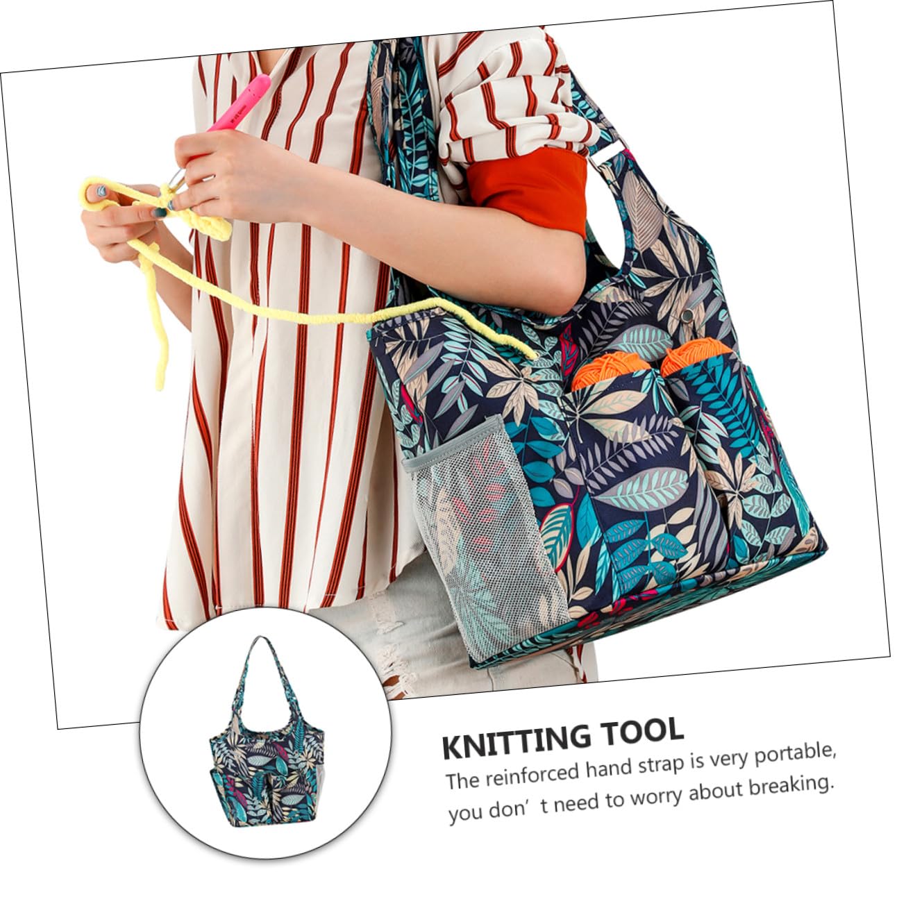 GALPADA Bolsa De Almacenamiento Para Tejer 600d Oxford Resistente Azul Múltiples Bolsillos Portátil Para Costura y Ganchillo Para Manualidades y Labores Creativas