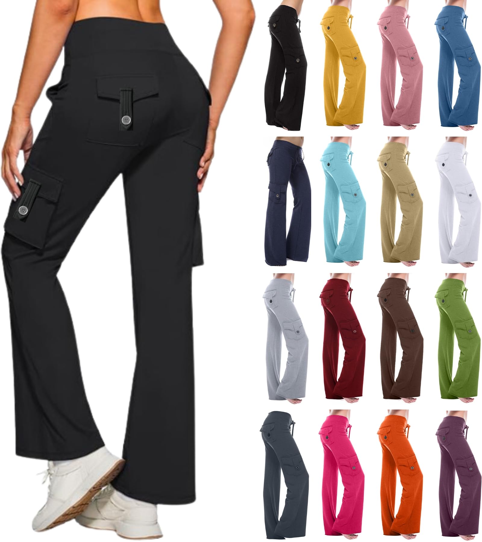 2026 Wide Leg Cargo Pants Women High Waisted Bootcut Yoga Pants with Pockets Casual Plus Size Strethcy Flare Leggings