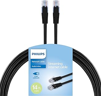 PHILIPS Cat6 Ethernet Cable, Extra Long 14 Ft Cord, 10 Gbps, 250Mhz, RJ45M Connector, for Computer, Game Console, Cable/DSL Modem, Network Switch, Streaming Device, Black, SWR3153B/37