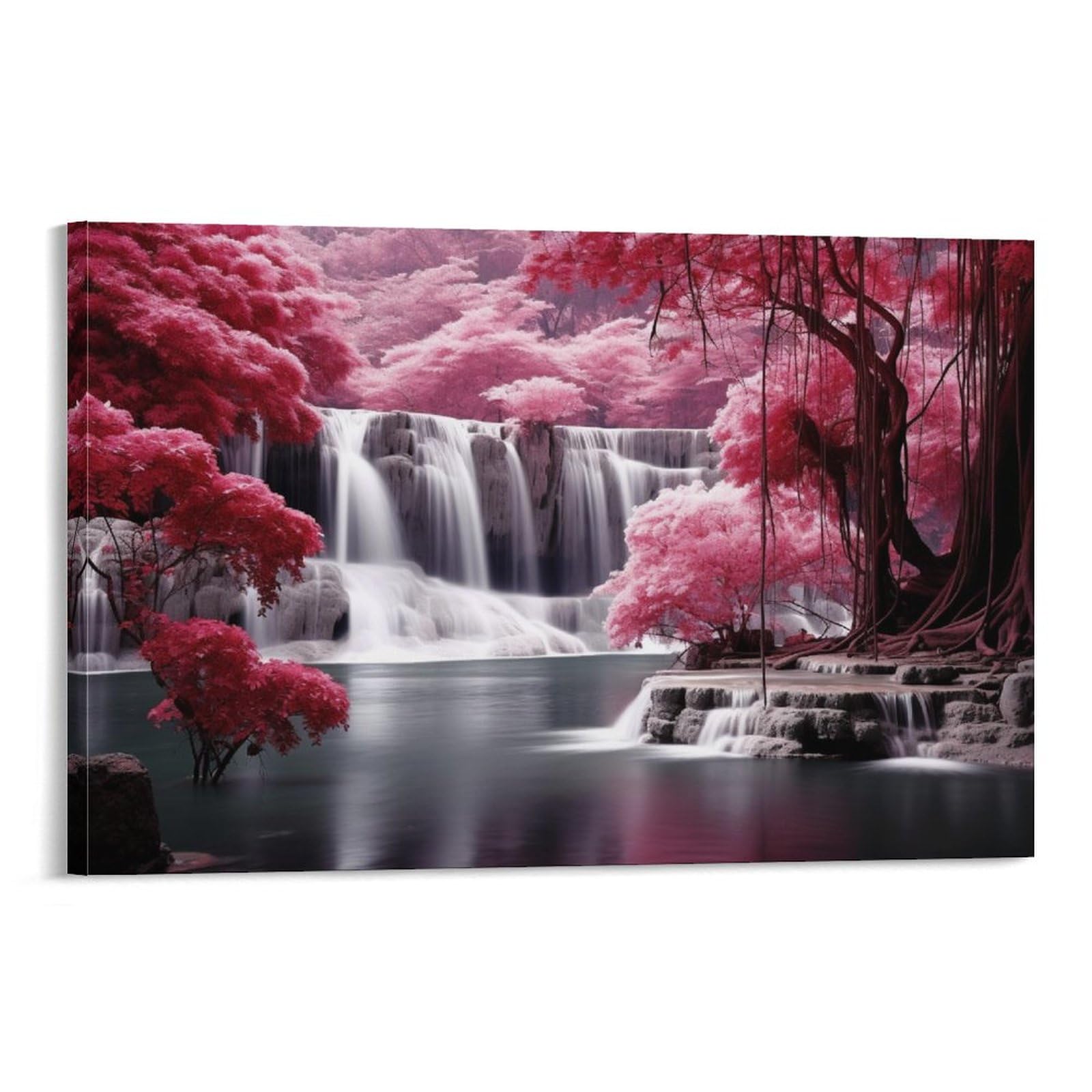 Foccar Frame-Autumn Forest Waterfall Autumn Forest Waterfall Canvas Wall Art Print Framed Nature Beautiful Landscape Ready To Hang Canvas Print Posters Wall Art