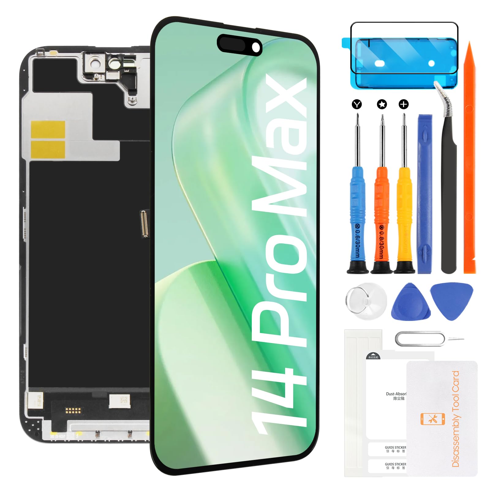 For iPhone 14 Pro Max 液晶パネル 画面交換修理用 タッチパネルセット 6.7 インチ 液晶パネル ガラス スクリーン修理パーツ デジタイザ 修理工具セット付き+保護フィルム+防水シール付き(オリジナル非対応)