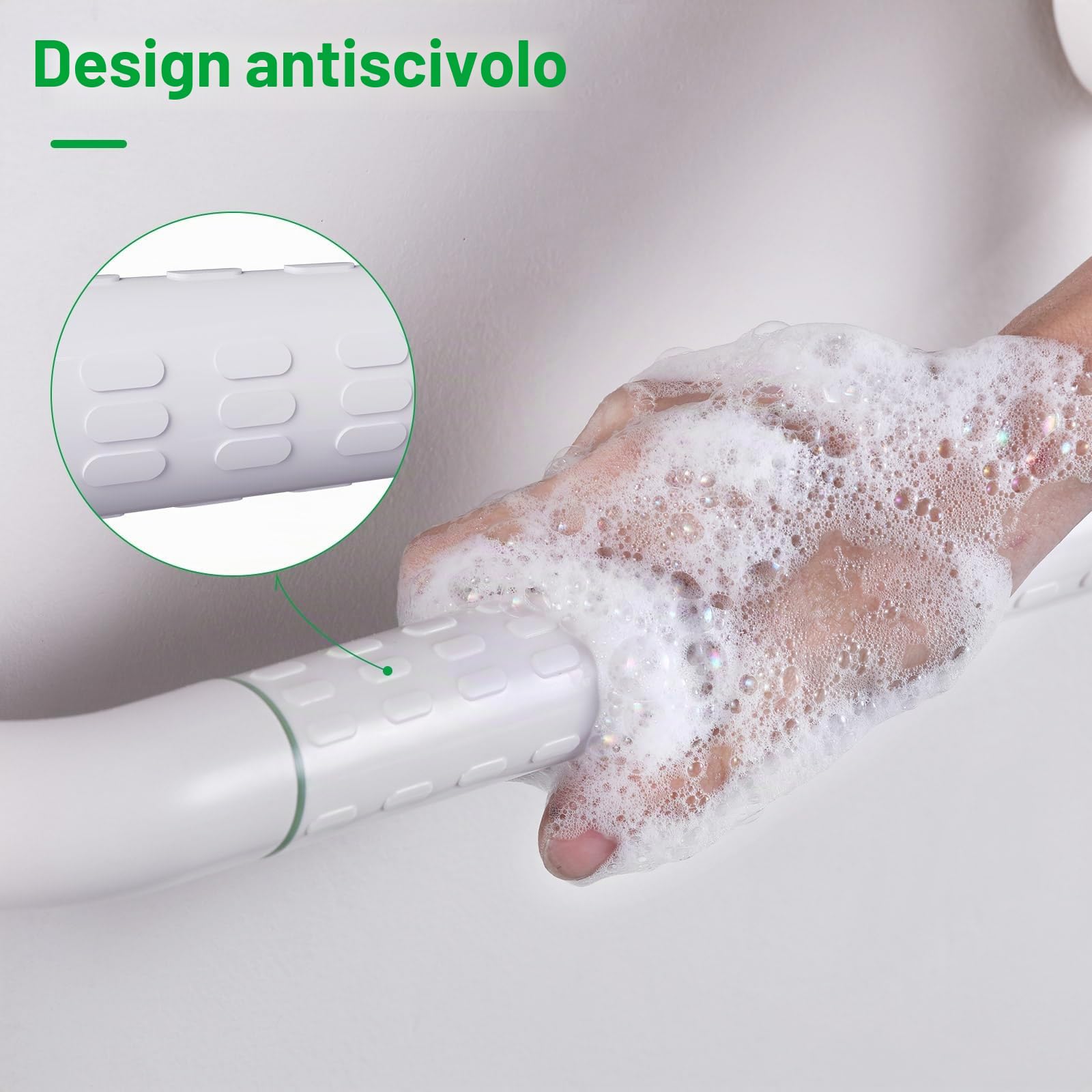 KULACO Maniglie per anziani, in acciaio inox, per vasca da bagno, antiscivolo, 30 x 45 cm, impugnatura di sicurezza a L, maniglia di sicurezza antiscivolo con fluorescenza
