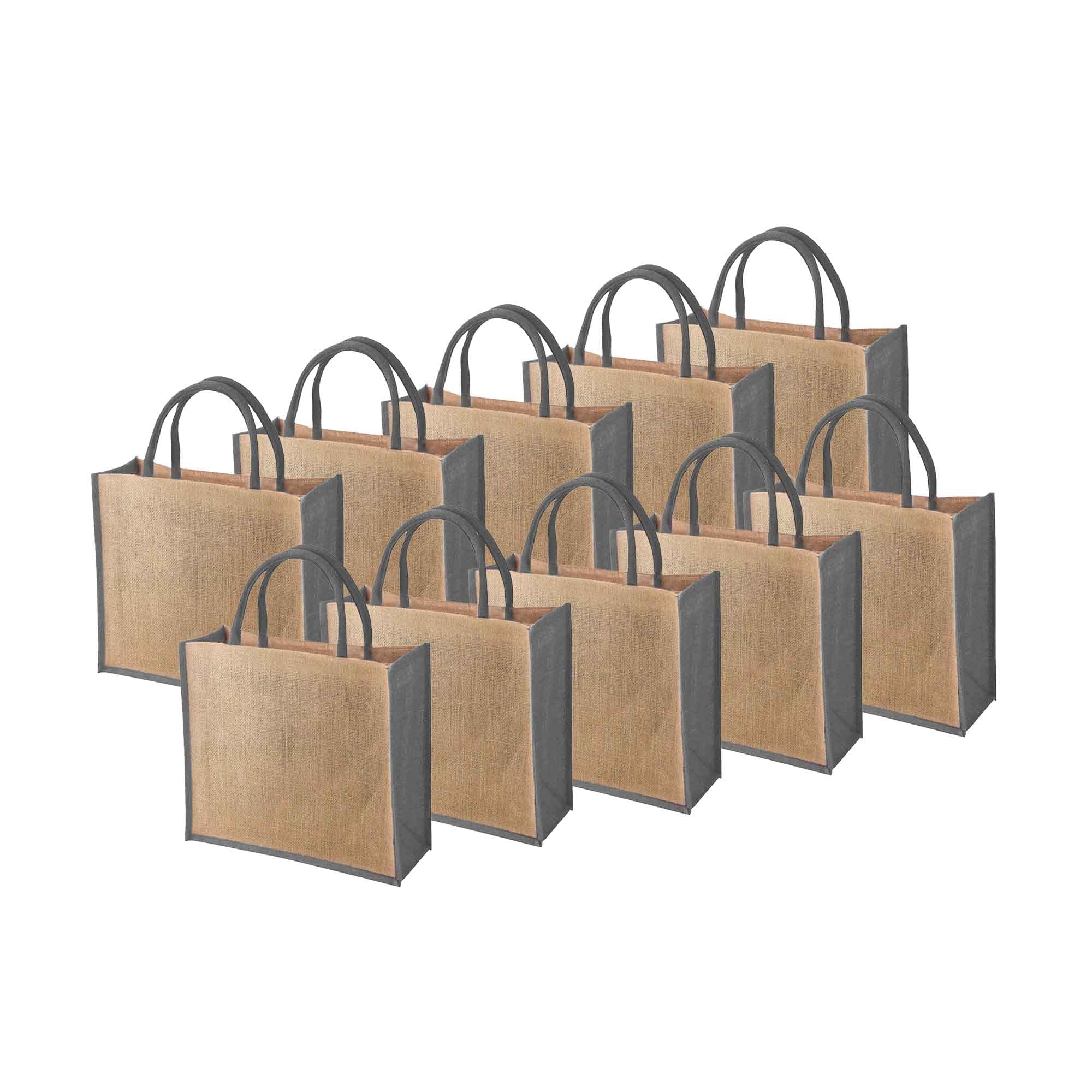 Ecoduka® Classic Supermarket Jute Shopper Bag with Coloured Gussets, Eco Hessian Shopping Bag with Coloured Short Padded Handles | Sustainable Reusable Market Bag | UK Supplier (Grey, 1 Pack)