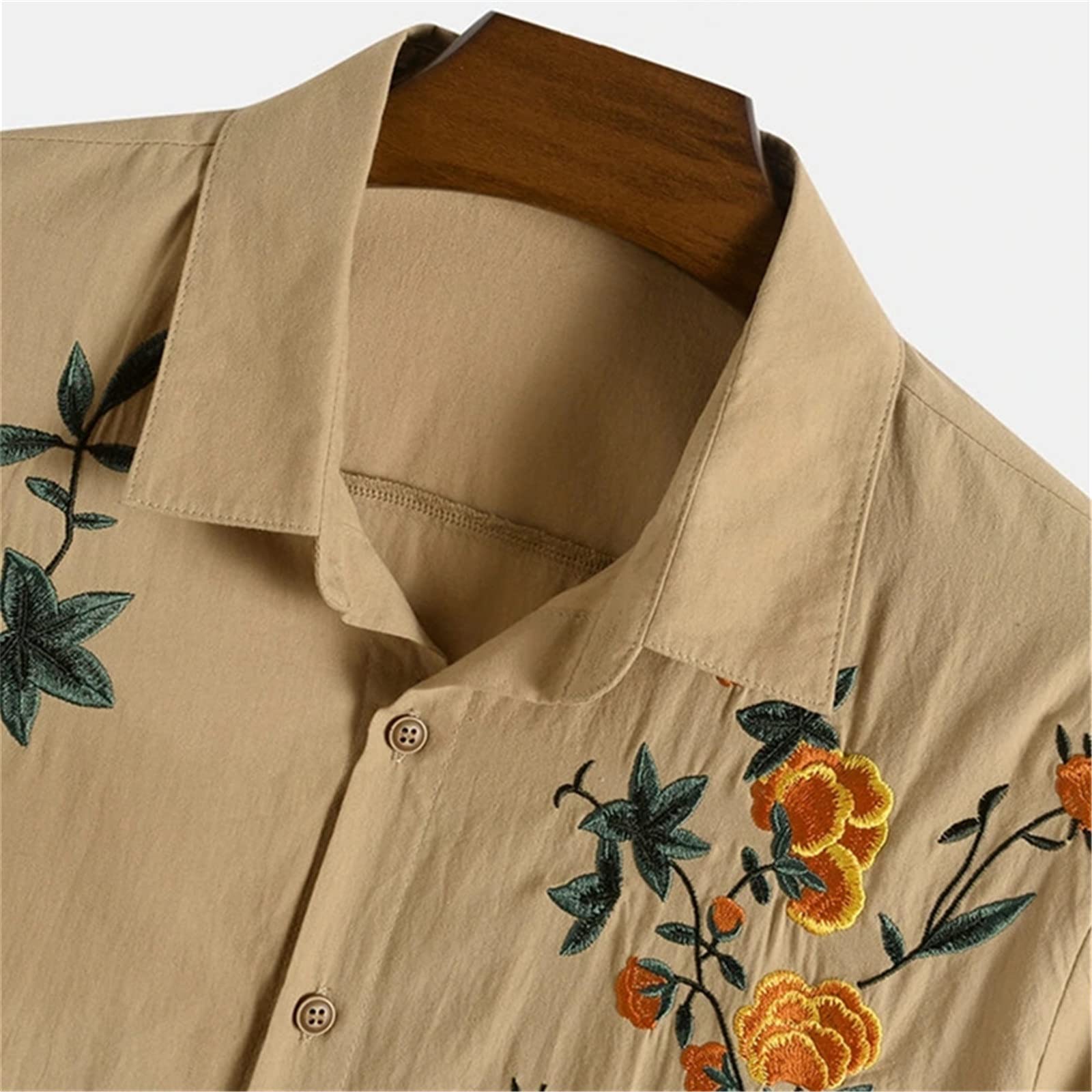 Amazon.co.jp: メンズ半袖シャツ メンズコットンの通気性花柄の刺繍 